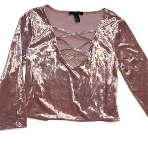 Pink Crushed Velvet Crop Top